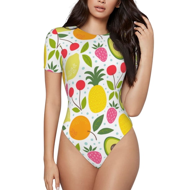 Fotbe Avocado And Pineapple Body de Mujer con Cuello Redondo y Mangas Cortas, Sin Mangas Ajustado, Suave, Cómodo y Básico-XX-Large