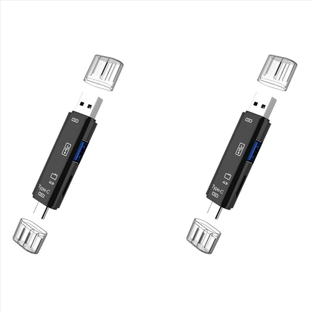 2X Lector de Tarjetas de Memoria 5 en 1 USB 2.0 Tipo C/USB/Micro-USB/TF/SD Adaptador de Lector de Tarjetas OTG Accesorios para Teléfonos Móviles, Negro