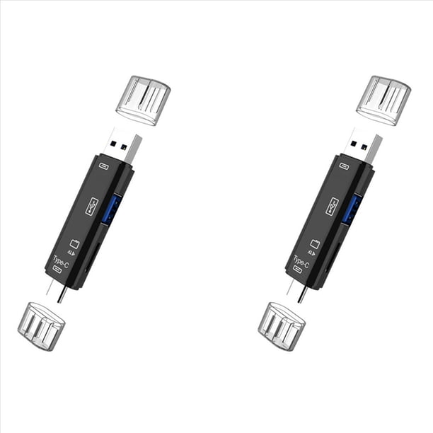 2X Lector de Tarjetas de Memoria 5 en 1 USB 2.0 Tipo C/USB/Micro-USB/TF/SD Adaptador de Lector de Tarjetas OTG Accesorios para Teléfonos Móviles, Negro