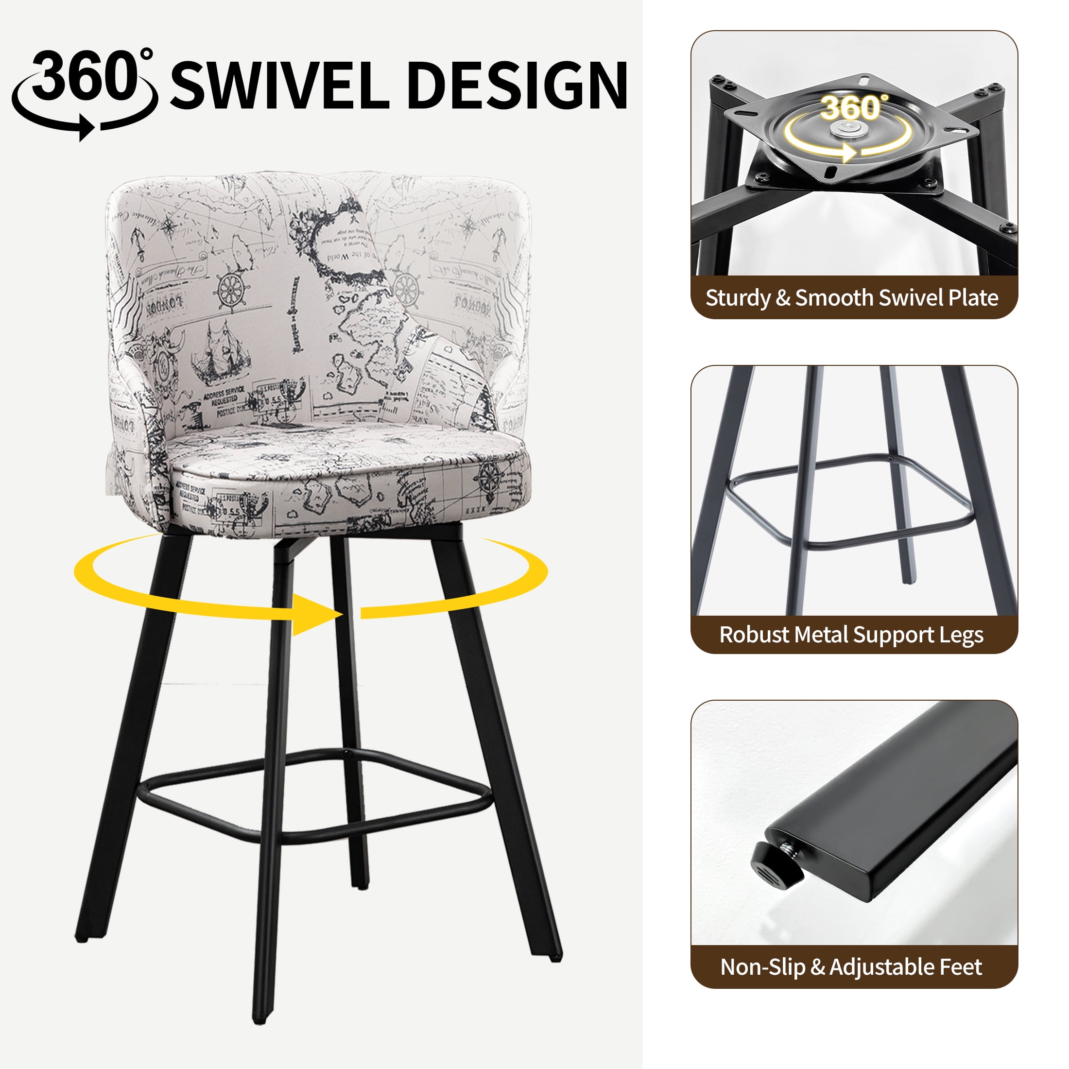FIRAVOE Bar Stools Set of 4 (High Back) Swivel Barstools (30") Bar Height Bar Stools, Linen Bar Chairs for Kitchen Island, Beige