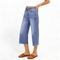thumbnail image 6 of Jean Capris for Women Stretchy Raw Hem Straight Leg Cropped Jeans Baggy High Waisted Denim Capri Pants Light Blue 2XL, 6 of 7