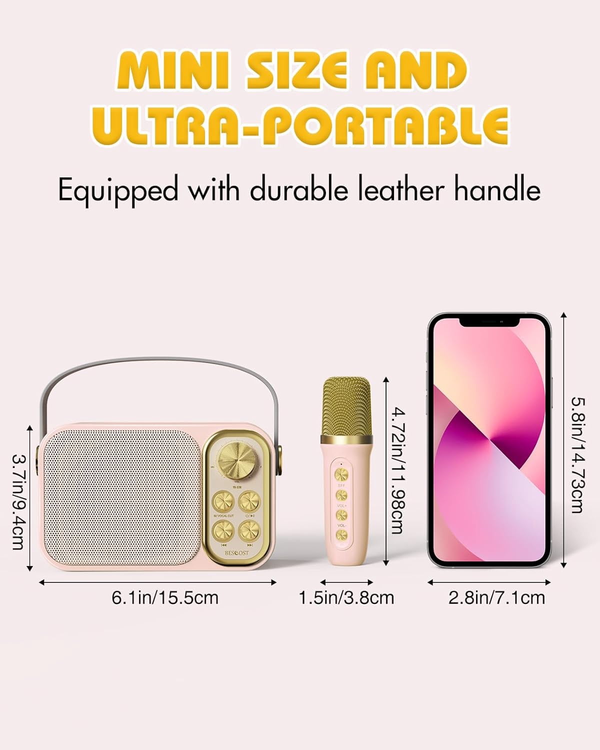 Mini Karaoke Machine for Kids Adults, Portable Bluetooth Speaker with 2 Wireless Microphones, Kids Karaoke Machine for Girls Boys, Toys Birthday Gifts for 4-12+ Years(Pink)