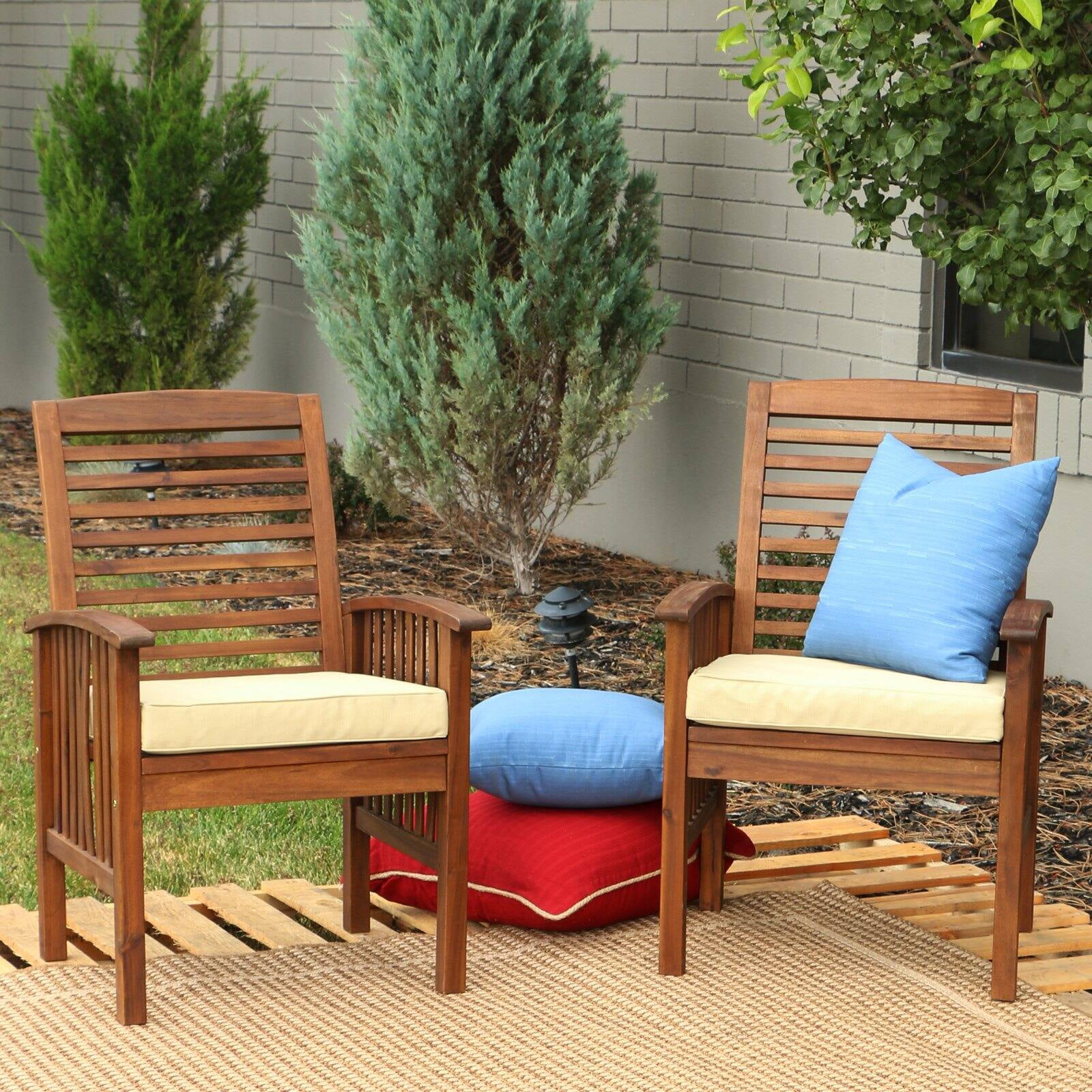 Manor Park Acacia Wood Patio Chairs, Manor Park Outdoor Wood Patio Chairs With Cushions