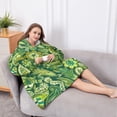 thumbnail image 5 of Oversized Wearable Blanket Hoodie,Green Pioneer Flower and Paisley Pattern Sherpa Blanket Hoodie with Super Pockets,Super Warm Fuzzy Pullover for Women & Men, 5 of 6