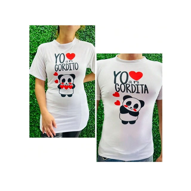 Duos de playera para pareja de Pandas yo amo a mi gordita Color Blanco Talla Mediana Marca Emil SaEs