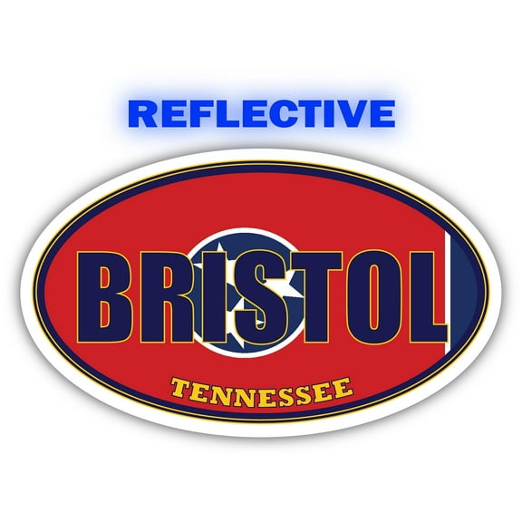 Bristol City Tennessee State Flag | TN Flag Sullivan County Oval State Colors Reflective Sticker Car Decal 3x5 inches