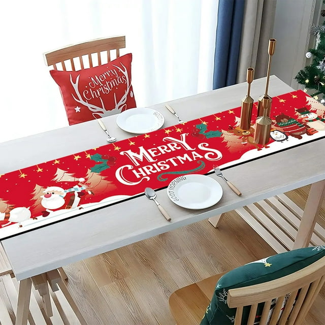 Chemin de Table de Noël Rouge 180x33cm Faux Lin Décoration de Vacances / Polyester Durable Intérieur Extérieur / Décoration Festive pour Tables de Buffet