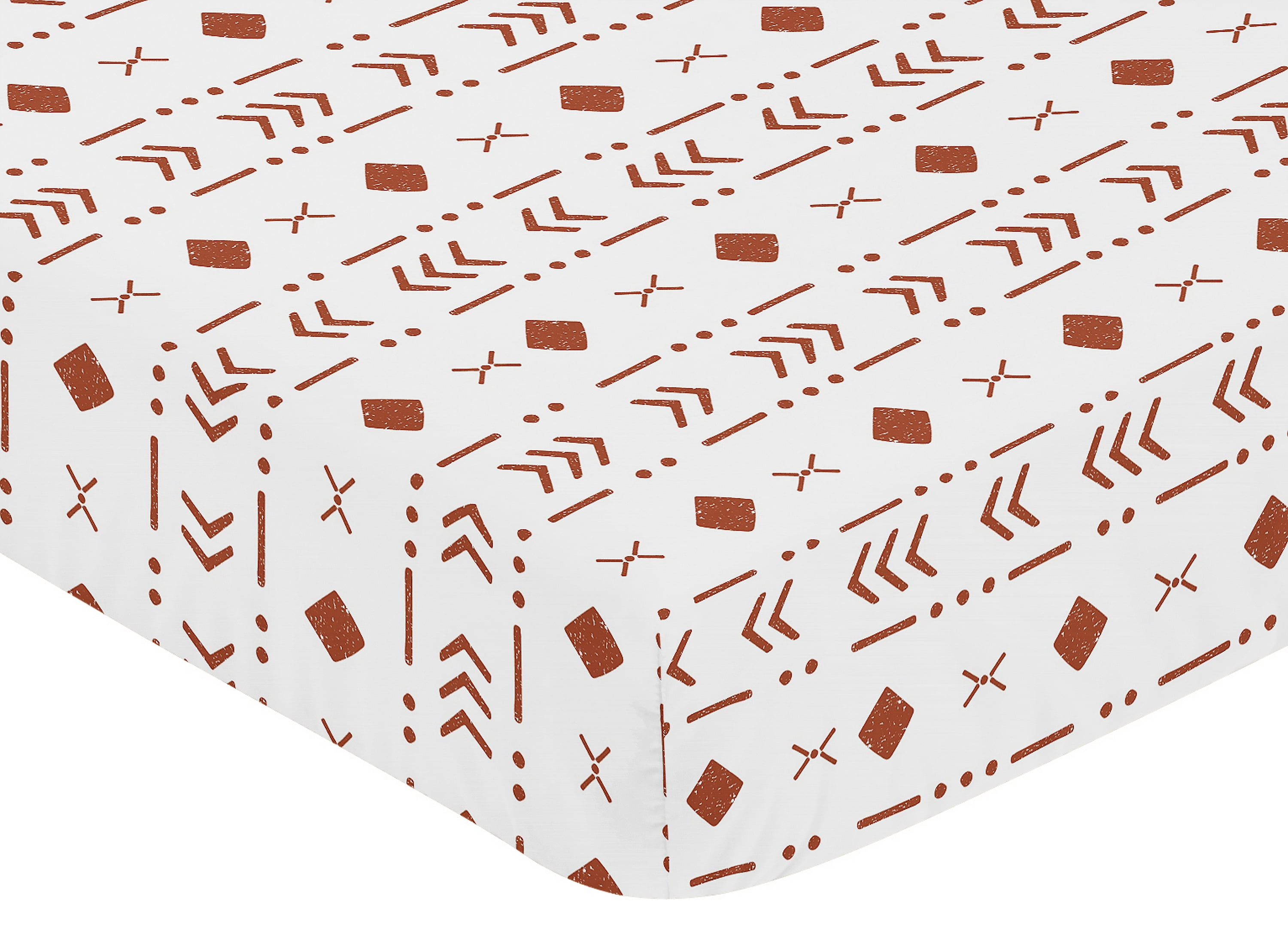 Sweet Jojo Designs 200 Thread Count 180 Gsm White Rust Boho Tribal Fitted Crib Sheet, Standard