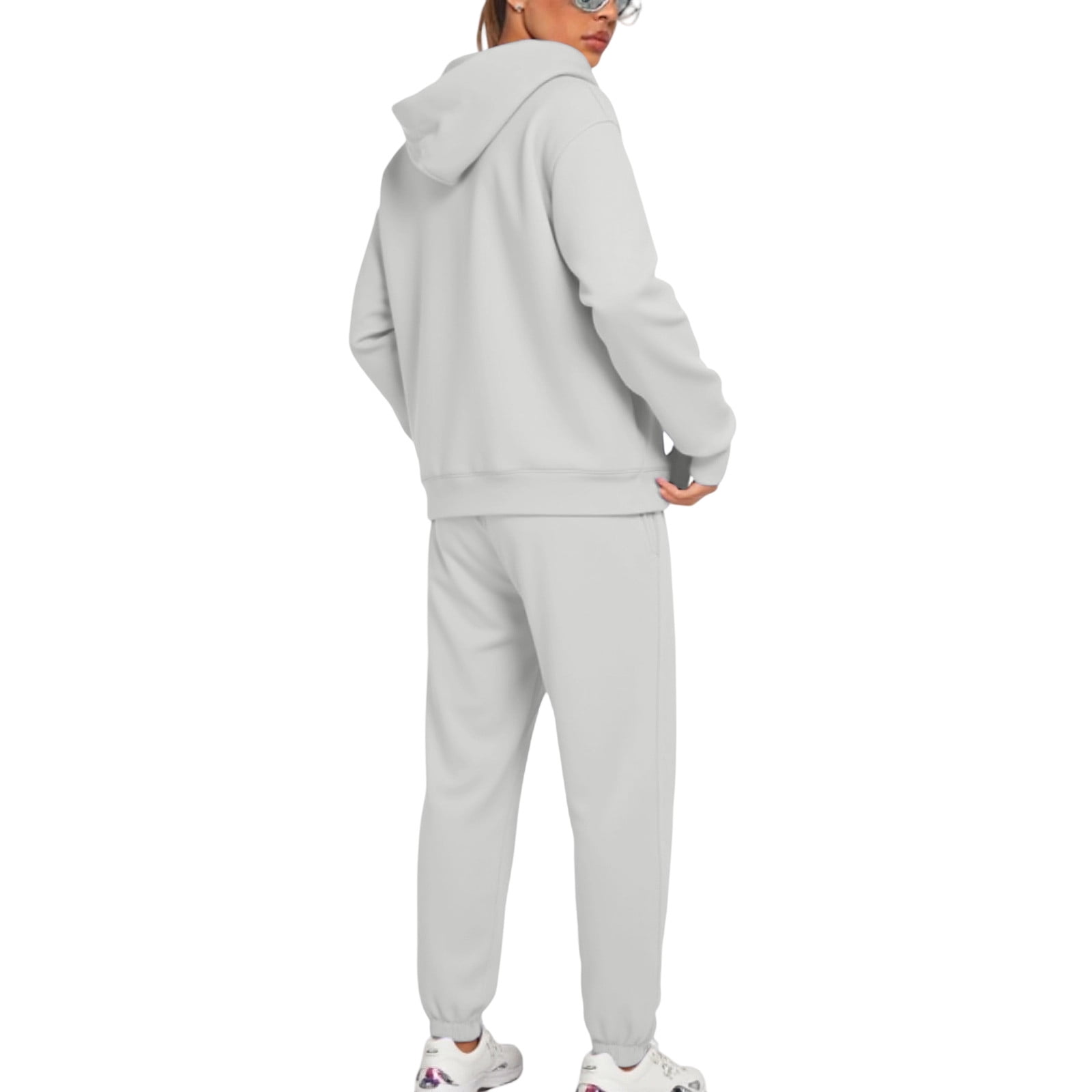 UPPADA 2 Piece Set for Women Casual Two Piece Outfits Lounge Set Trendy Hoodies Matching Comfy Set and Jogger Suits Long Sleeve Sweatshirts Sweatpants Set Gray,XL