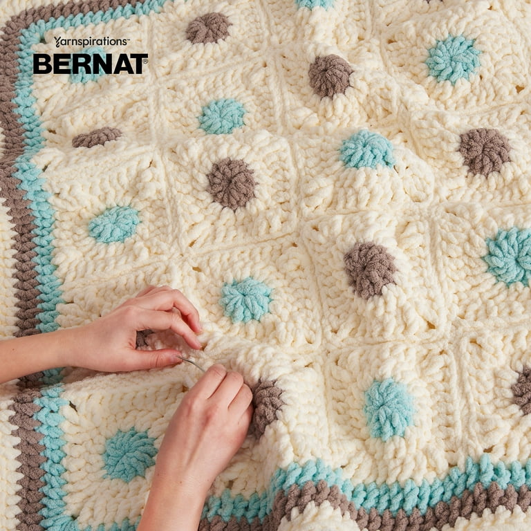 Crocheted baby quilt with Bernat baby blanket yarn  Easy crochet baby  blanket, Baby blanket crochet pattern, Bernat baby blanket yarn