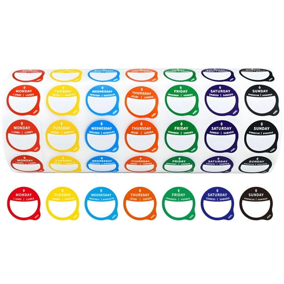 Days of the Week Stickers, 7000 Pcs Food Labels Stickers, Round Date Stickers, 7 Colors for Food Storage, Ideal for Organizing and Labeling, Includes Monday to Sunday Labels