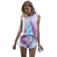 thumbnail image 4 of ABPHQTO Camiseta sin mangas con vuelo multicolor y pantalones cortos con volantes para mujer, 4 of 5