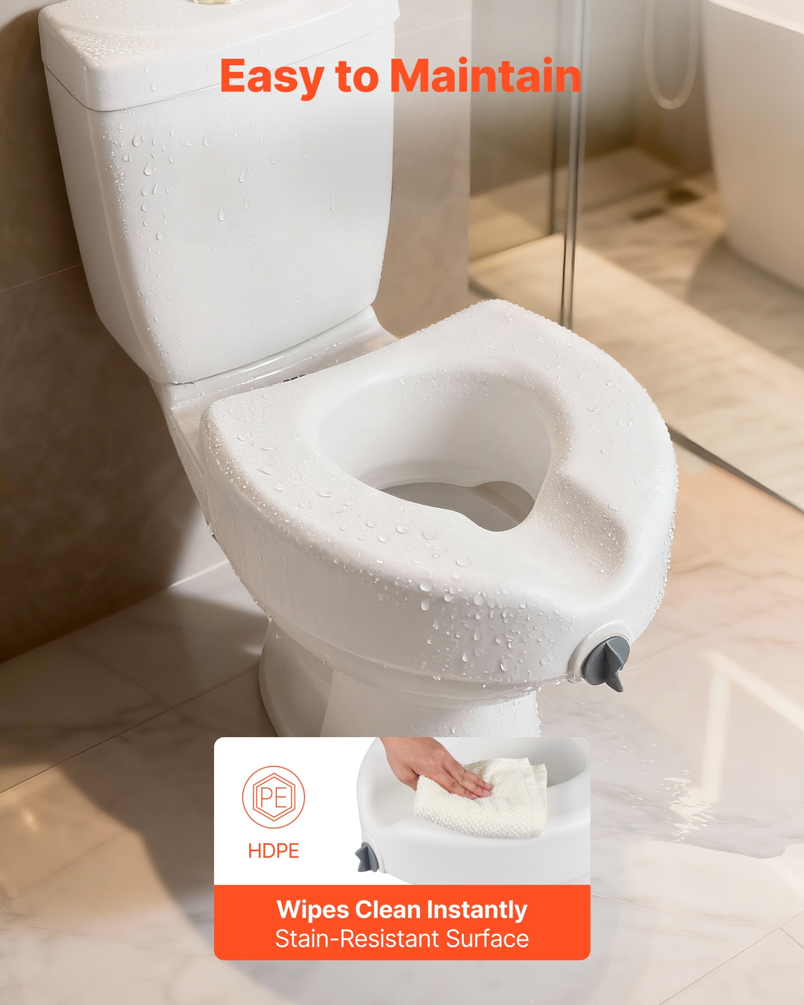 VEVOR Raised Toilet Seat, 350 lbs Capacity, 5-Inch Lift Height, Commode Elevated Toilet Seat Riser with Enlarged Opening for Seniors, Elderly, Handicap, Disabled, Adults, Fits Elongated & Round Bowl