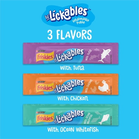 PURINA FRISKIES LIL’ LICKABLES CHICKEN, TUNA & OCEAN WHITEFISH LICKABLE TREATS FOR CATS, 0.5 OZ SACHETS (20 PACK)