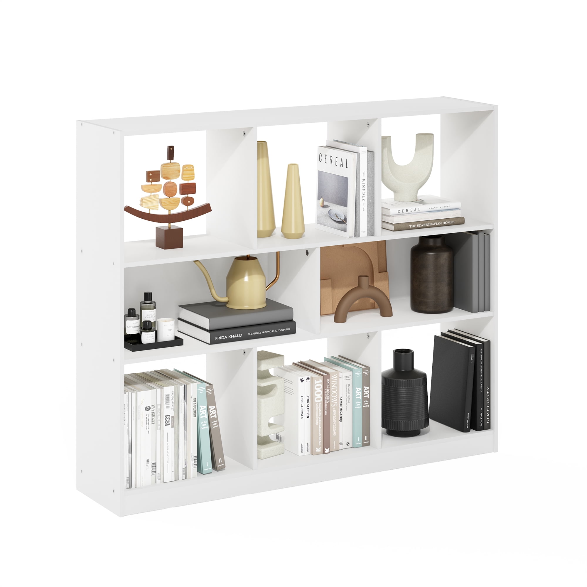 Furinno Daly 8-Cube Horizontal 3 Tier Bookcase, Bookshelf, Storage Organizer, 47 Width, White