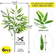 Bamboo Tree Branches 23” Long Stems Artificial Plants Faux Greenery Green Silk Leaves DIY Privacy Decoration Home Decor, 6pcs Bundle