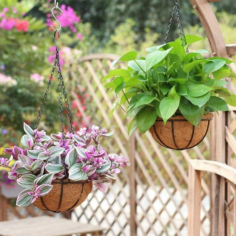 Metal Wire Round Hanging Basket Planter with Coco Fiber Liners (1pack, 8 inch) for Plants Flower Pots Outdoor Garden Porch and Balcony Decor