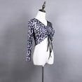 thumbnail image 2 of Leopard Ruched Bust Knit Dance Crop Top Drawstring Top Long Sleeve Dance Clothes Crop Top, 2 of 7