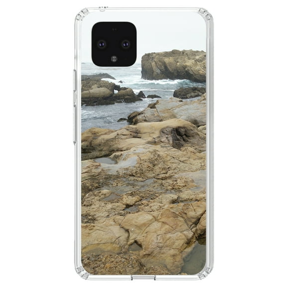 DistinctInk Clear Shockproof Hybrid Case for Google Pixel 4 (5.7" Screen) - TPU Bumper, Acrylic Back, Tempered Glass Screen Protector - Point Lobos Reserve
