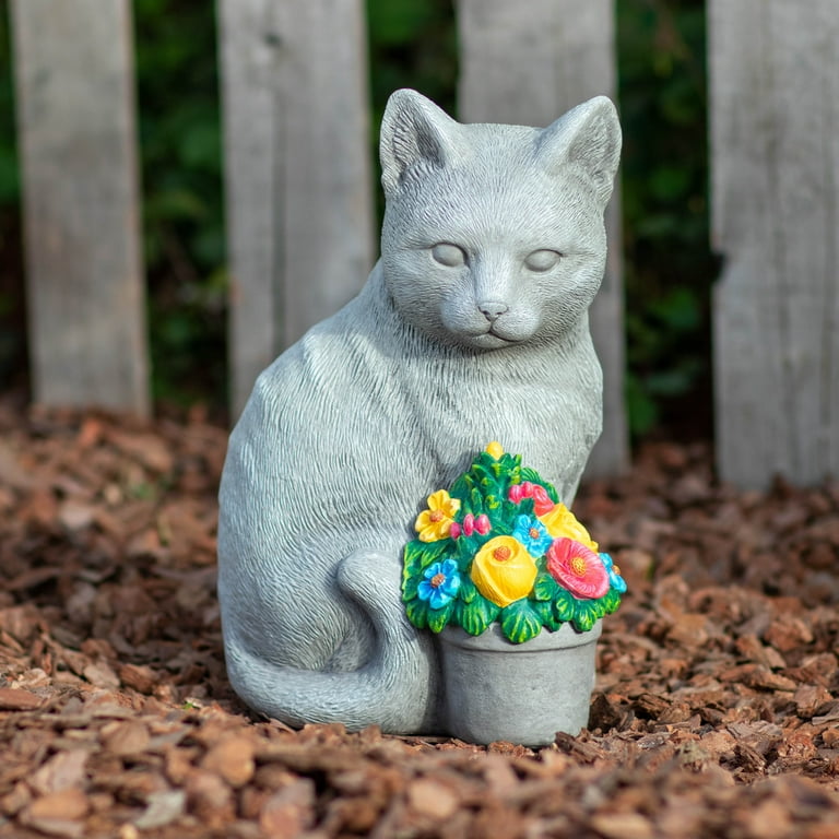 The Pioneer Woman 2 Pack White Bunny Grey Cat Garden Statue, 5.5in L x  6.75in W x 8.75in H 