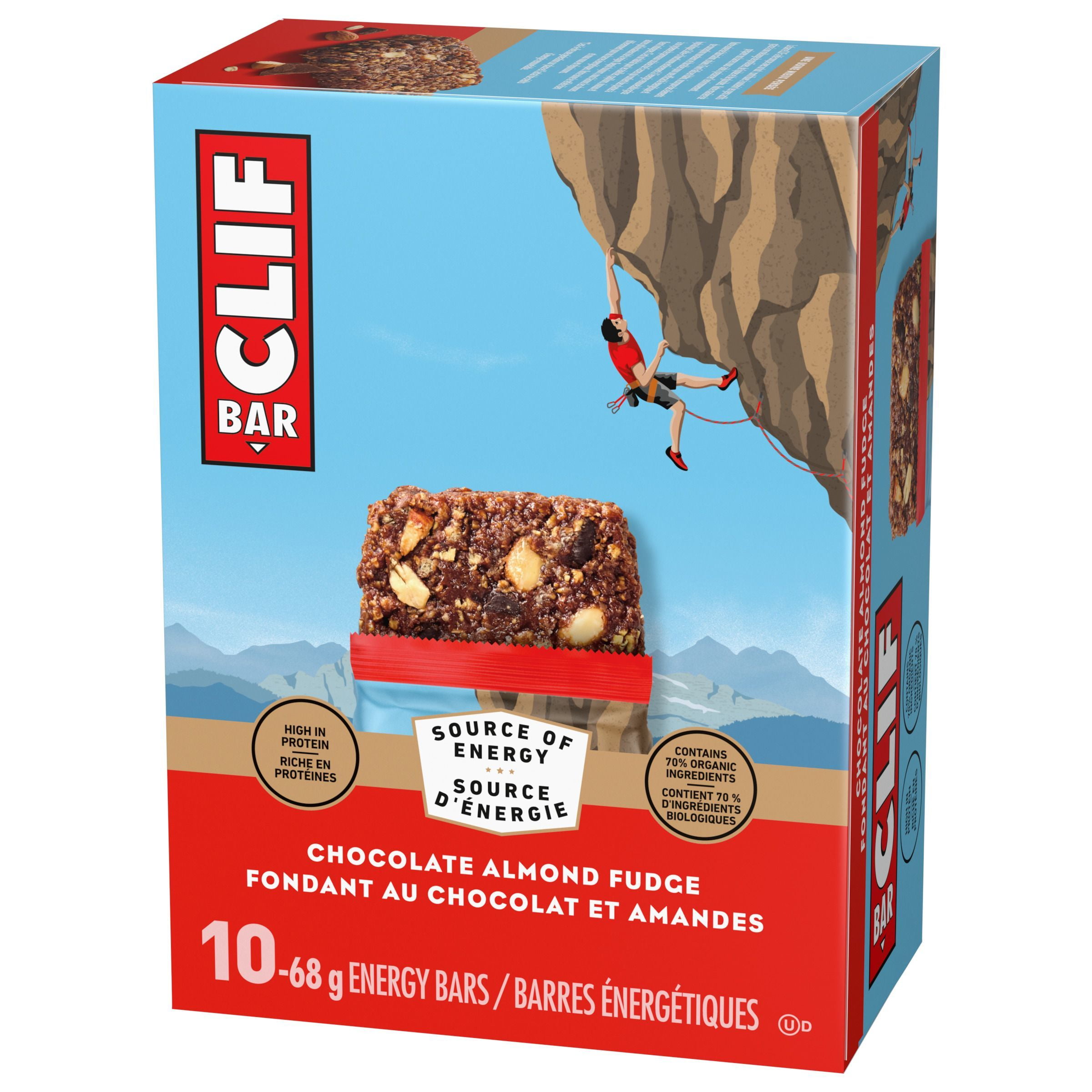 CLIF BAR Energy Bars, Chocolate Almond Fudge, Granola Bar, High in Protein, Contains 70% Organic Ingredients, (Pack of 10), 680 g