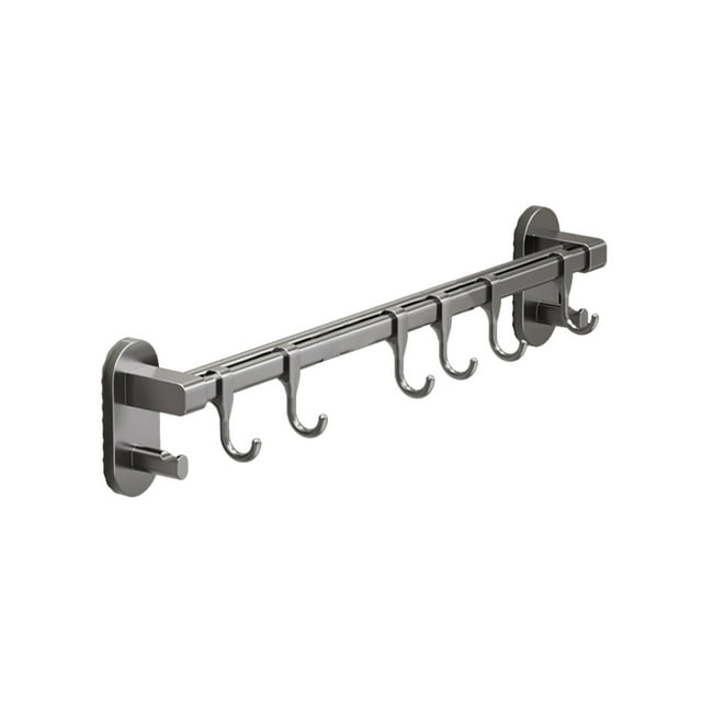 Ohufall Kitchen Hook Rack No Hole Hanging Rod Wall Mounted Hook Rack Storage Rack Multifunctional Pot Shovel Spoon Storage Rack Coat Hooks Wall Mounted 3ml