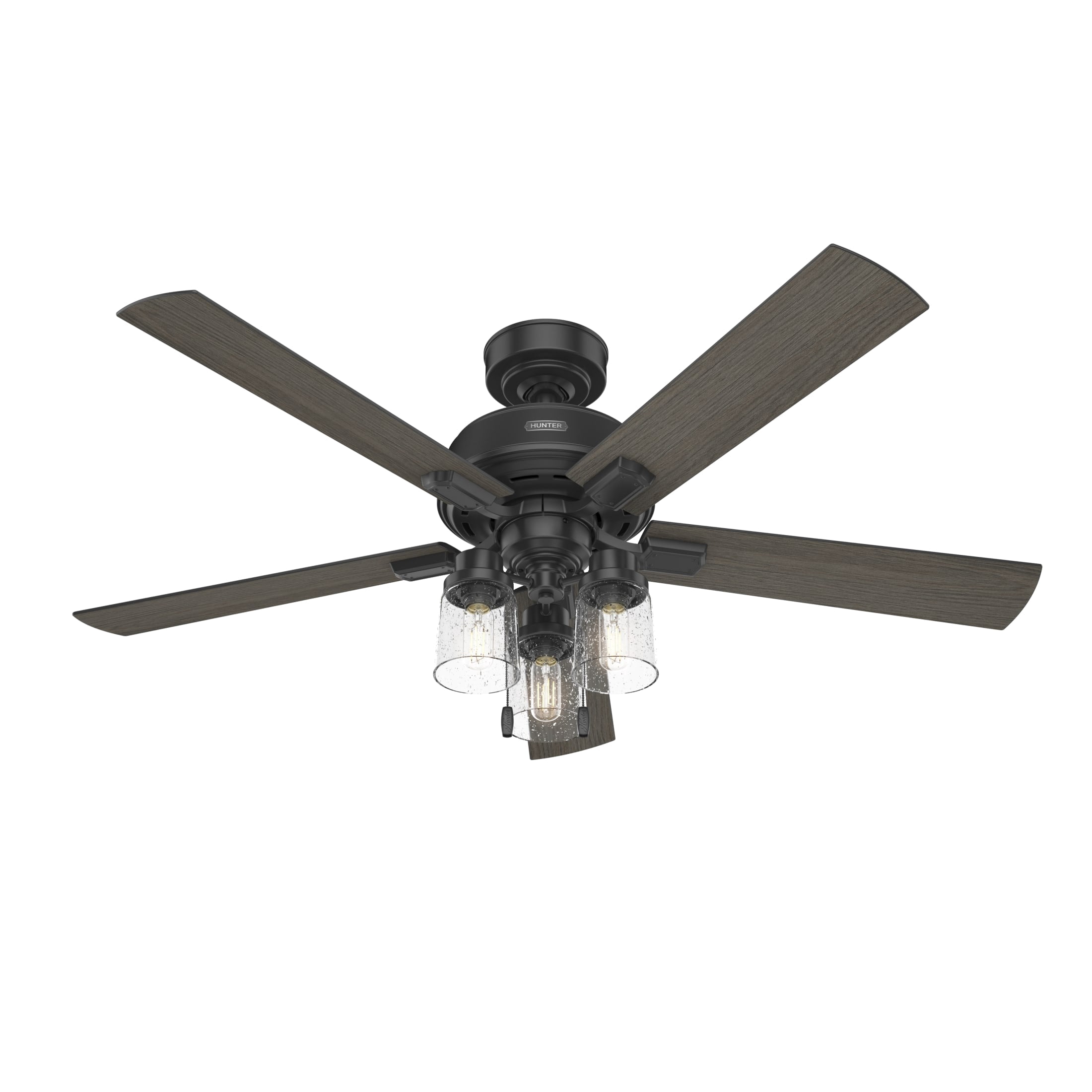 Hunter 52 inch Indoor Ceiling Fan with LED Lights - Black Ceiling Fan with Pull Chain, For Bedroom, Living Room, or Kitchen, Standard Mount, No Remote, 5 Blades - Hartland 51745, Matte Black