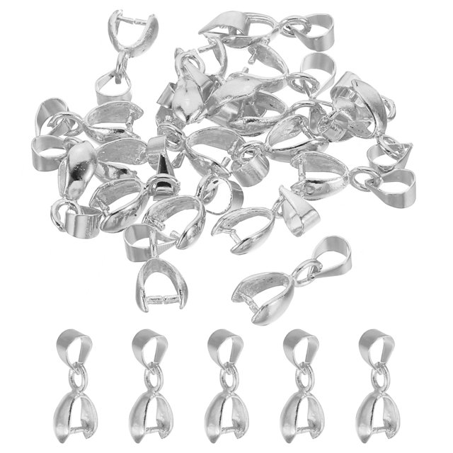 Unique Bargains Pendant Bail Clips, 20Pcs 5x14mm Metal Pendant Connector Clasp Buckle Silver Tone