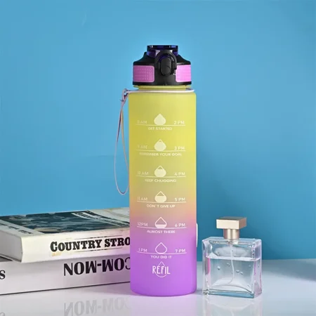 

1L Water Bottle Gradient Color Motivational Sport Water Bottle Time Marker Leak-proof Cup for Office Gym Outdoor Shaker Bottle