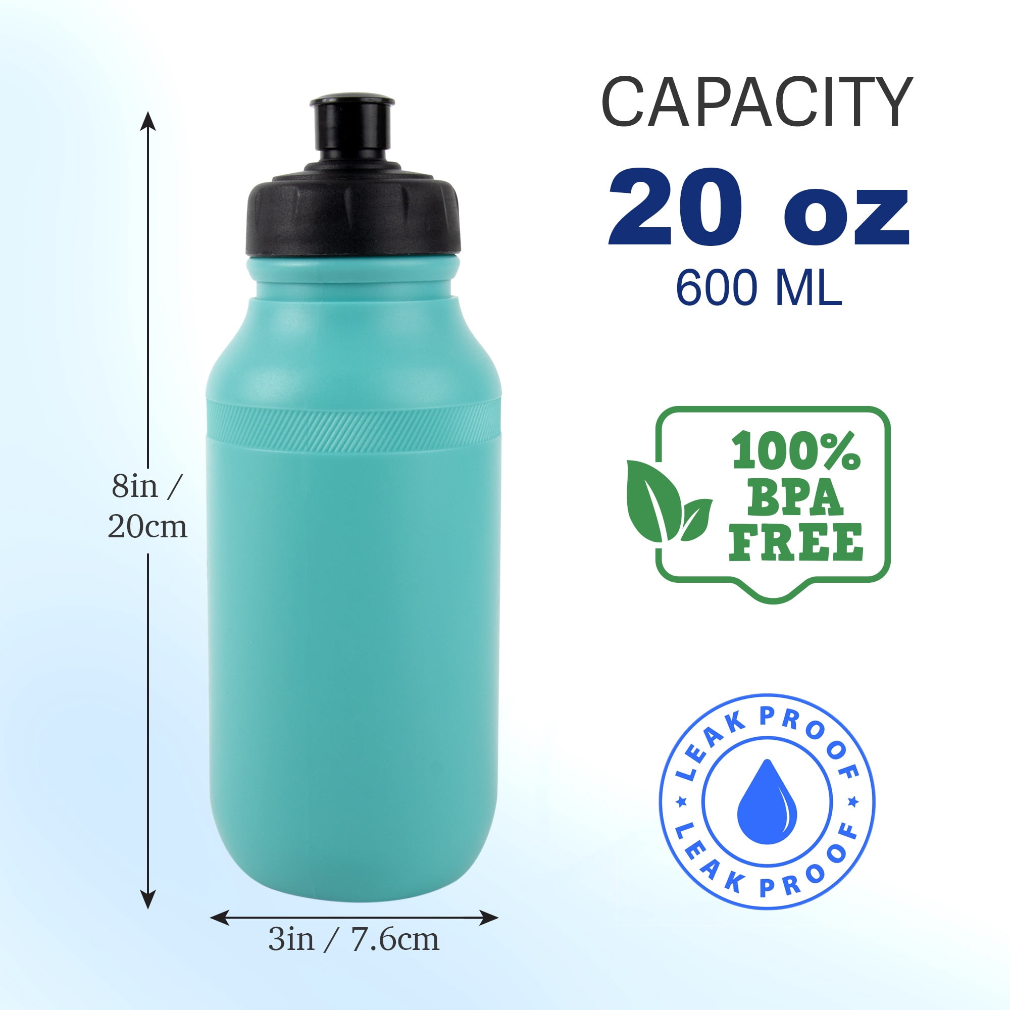 Trail maker Reusable Leakproof Water Bottles, 20 Oz. BPA Free Pull Top Cap & Squeeze for Water & Sports Drinks, 50 Pack
