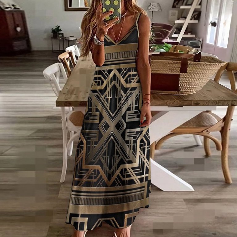 Art deco gold black vintage chic elegant 1920 era The Great Gatsby modern  trendy decorative Sleeveless Dress dress women summer - Walmart.com