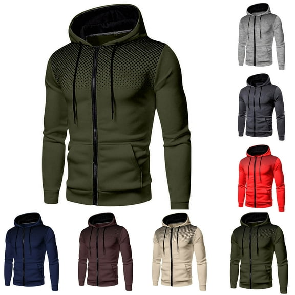 Brondbend Coats for Men Men Jacket Hooded Long Sleeved Zipper Pocket Outerwear Solid Color Casual Jacket Loose Fit Vacation Tops Army Green