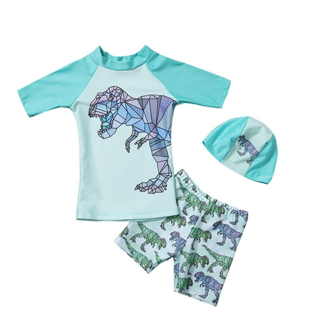 Odeerbi 1-8 Años Niños Traje de Baño de Entrenamiento Atlético de Tres Piezas Con Conjunto de Gorra de Baño Traje de Baño de Surf de Playa de Verano Ropa de Playa Linda de Dinosaurio