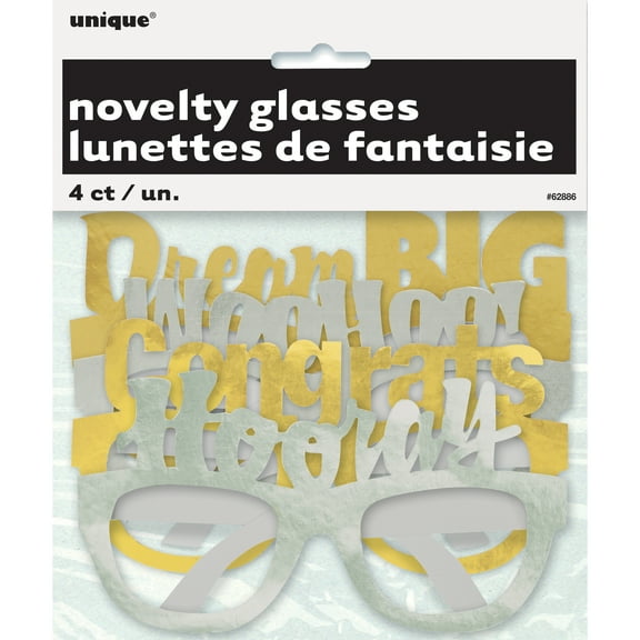 Foil Graduation Party Glasses, Silver & Gold, 4ct