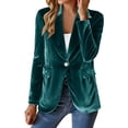 thumbnail image 2 of Velvet Blazers for Women Casual Oversized Open Front Long Sleeve Jackets Work Office Business Suit Blazer 2026 Dark Green L, 2 of 5