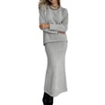 thumbnail image 3 of Women'S Casual 2 Pieces Set Crewneck Sweater and Fishtail Skirt Knit Outfits for Fall Winter Fashion Light Gray M, 3 of 5