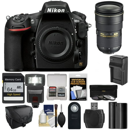 Nikon D810 Body Only with 24-70mm f2.8 Lens 64GB Card, Flash Camera Case, Memory Card Case,Battery