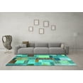 thumbnail image 3 of Ahgly Company Machine Washable Indoor Rectangle Patchwork Turquoise Blue Transitional Area Rugs, 3' x 5', 3 of 4