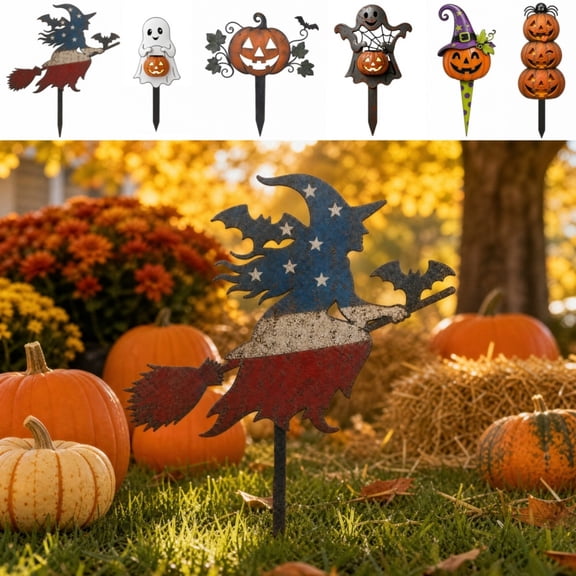 Halloween Themed Metal Courtyard Ground Stake Ornament,12in,Weatherproof Porch Yard Spooky Decor, Outdoor Festival Figurine Shipped for Garden Lawn Front Porch Layout