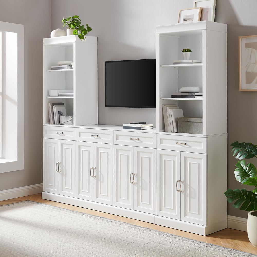 Crosley Furniture Stanton 3-Piece Wood Sideboard & Storage Bookcase Set in White