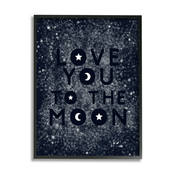 Stupell Industries Love You To Moon Starry Night Sky Typography Outer Space Painting Black Framed Art Print Wall Art, 11 x 14