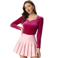 thumbnail image 1 of Top de terciopelo para mujer con cuello en forma de corazón elegante camiseta de manga larga Rosa caliente L, 1 of 5