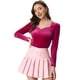 thumbnail image 1 of Top de terciopelo para mujer con cuello en forma de corazón elegante camiseta de manga larga Rosa caliente L, 1 of 5