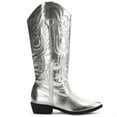 thumbnail image 2 of Pennysue Cowboy Boots For Women Silvery Knee High Western Cowgirl Boots Snip Toe Side Zipper Chunky Heel Size 10, 2 of 6