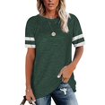 thumbnail image 1 of Promotion! T-shirt à Manches Courtes Rayé Couleur Unie pour Femmes Vert L, 1 of 3