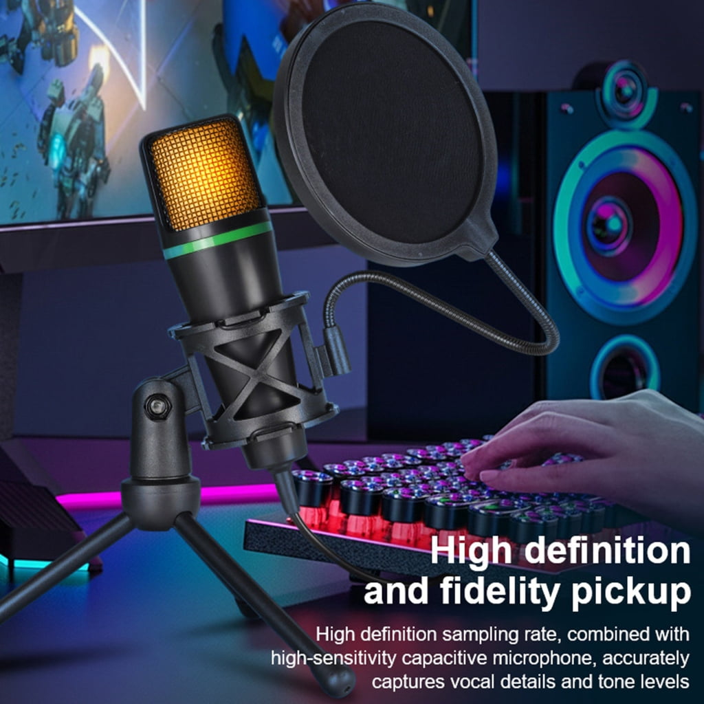 USB Computer Microphones for Students and Professional Plugs and Play Design RGBs Lighting Gains Control Shock Mount