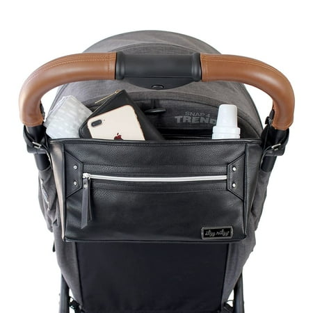 UPC: 0810434032702 | Itzy Ritzy Adjustable Stroller Caddy – Stroller Organizer Featuring Two Built-in Pockets Front Zippered Pocket and Adjustable Straps to Fit Nearly Any Stroller Black with Silver Hardware