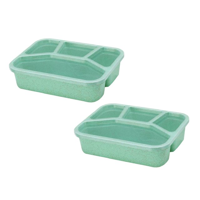 Oleegame Ensemble de Couverts en Acier Inoxydable 2 Pcs Boîte de Rangement en Plastique 4 Compartiments Réutilisable Conteneur à Lunch Cuisine, Bar à Manger Vert