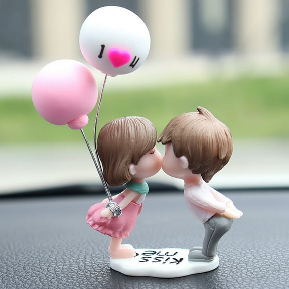 Walbest Cartoon Couple Figurine Romantic Mini Car Ornament Kiss Balloon Couple Miniature Decor