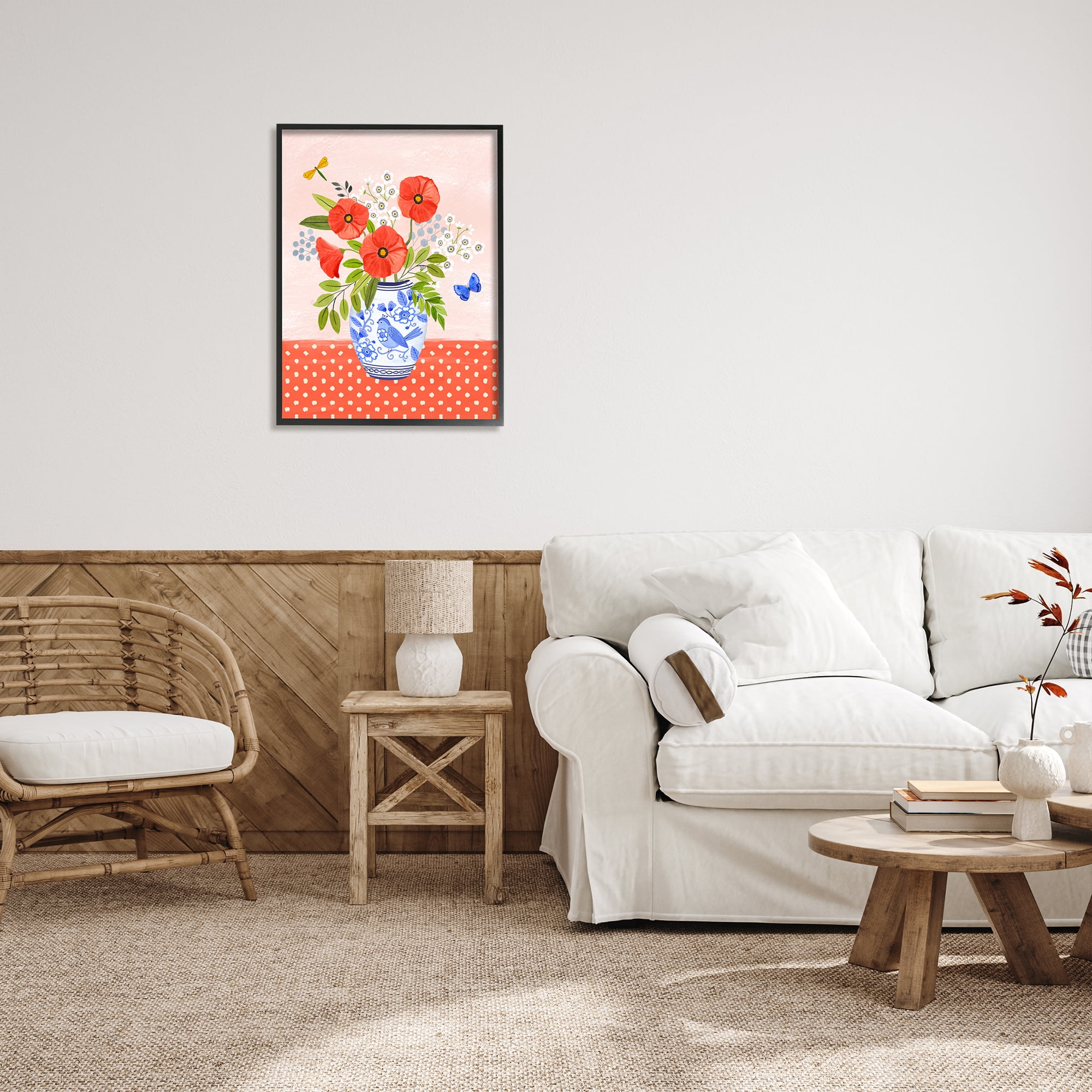 Stupell Industries Bright Bouquet on Polka Dots Botanical & Floral Painting Black Framed Art Print Wall Art, 24 x 30
